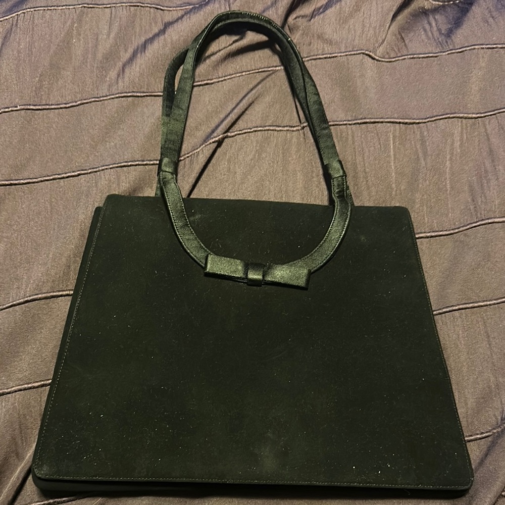 Suede Elegant Black Handbag with coin bag and hand mirror